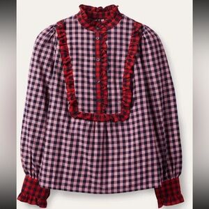 Boden Isla Frill Button Plaid Blouse
Pink/Red Gingham Size 8 Prairie
Ruffle Top